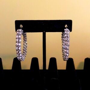 Rhinestone double row stone earrings OS